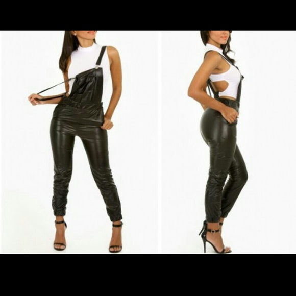 Leather bodycon Backless jumpsuit