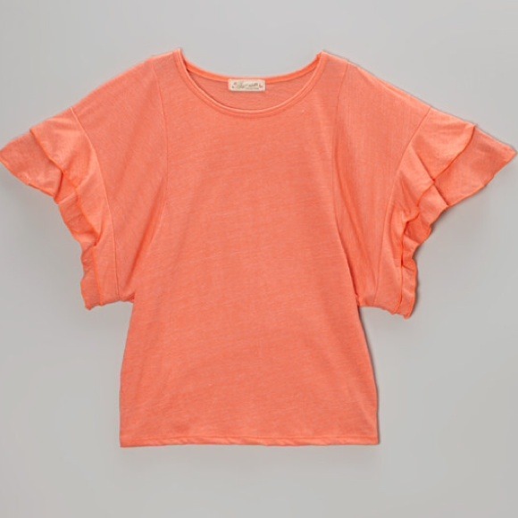 Ruffle sleeve coral top little girls sz 10