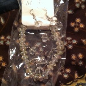Clear beaded bracelet and earring set
