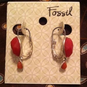 Silver and peach fossil earrings