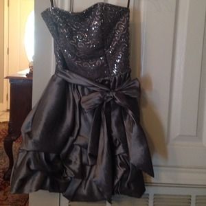Gray/ platinum strapless dress