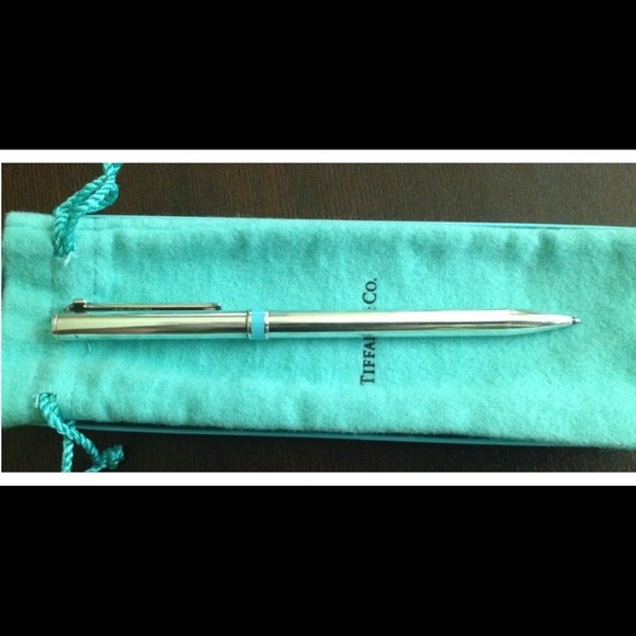 Tiffany & Co Sterling Silver T Clip Blue Band Pen