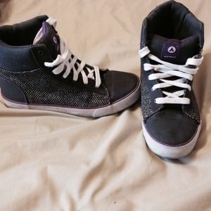 Grey and purple high-top airwalks