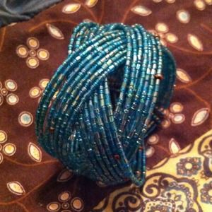 Dark turquoise beaded cuff