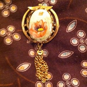 Peony painted pendant with gold accents