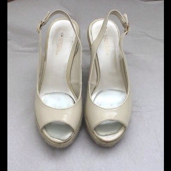 Ivory Patent PeepToe High Wedge Slip On Summer - Picture 2 of 4