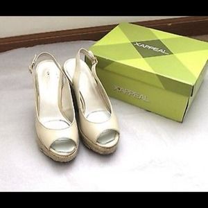 Ivory Patent PeepToe High Wedge Slip On Summer