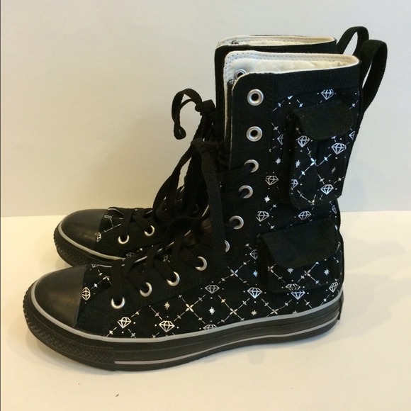 Hi-Top Converse - Shiny silver diamond pattern