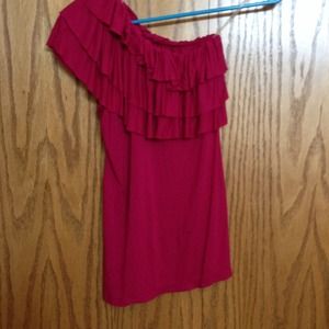 One shoulder pink ruffled tank