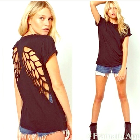 Trendy cut out wings top; Small and Medium