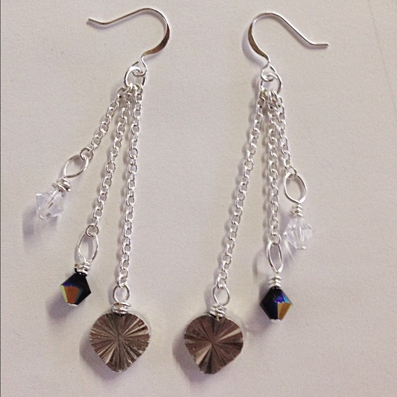 Heart and Swarovoski crystal earrings