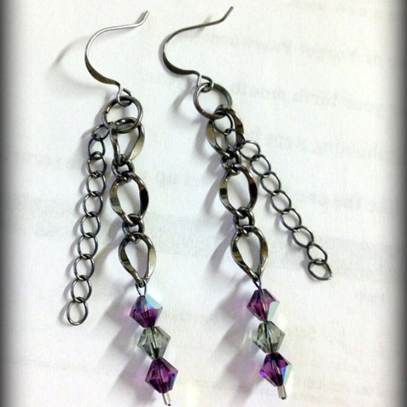 Multi strand chain and Swarovoski crystal earrings