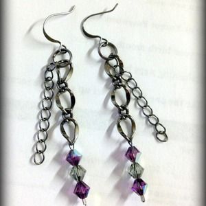 Multi strand chain and Swarovoski crystal earrings