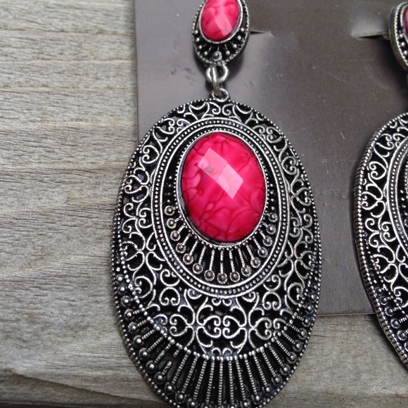 Pink marble boho earrings - Picture 2 of 3
