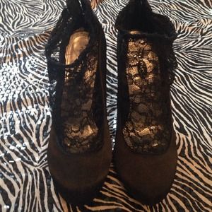 Black lace front heels