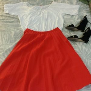 Red knee length skirt