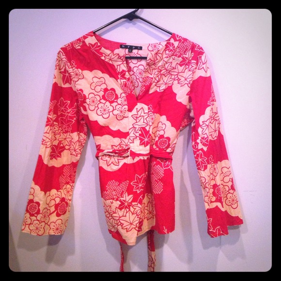 Red cherry blossom blouse