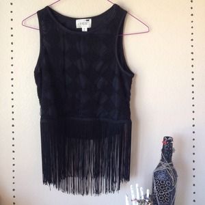 Black Cropped Fringe Top