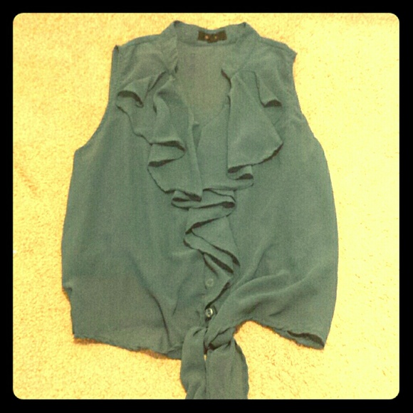 Reposhing ... blue ruffled chiffon sheer top