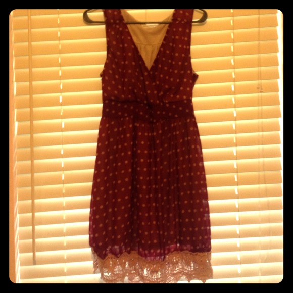 Maroon Vintage Looking Polka Dot Dress