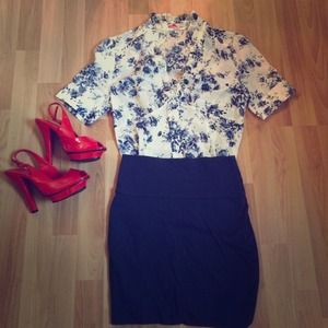 Navy blue and white ruffled blouse from Forever 21