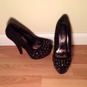Studded black velvet heel