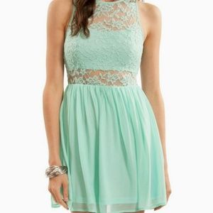 Mint lace skater dress