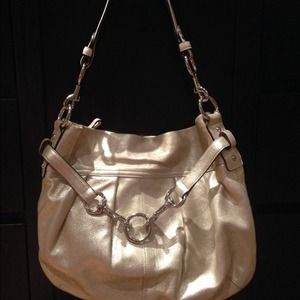 Coach Gold Leather Purse with White Accents
