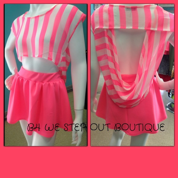 Shirt and skirt pink and white set