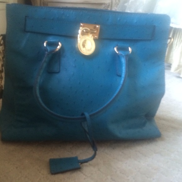 Michael kors turquoise crocodile tote bag. - Picture 1 of 4
