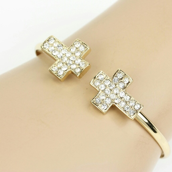 Gold dainty cross cuff