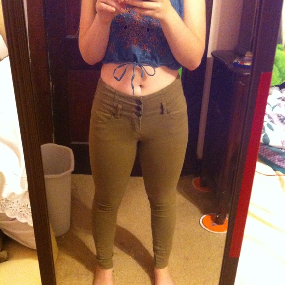 High waisted army green jeans