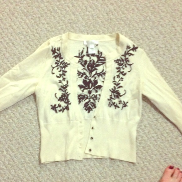 Cream sweater with black beading detail