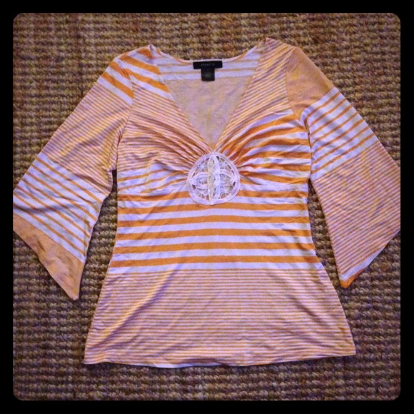 3/4 Sleeve Orange & White striped Arden B top