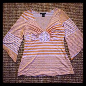 3/4 Sleeve Orange & White striped Arden B top