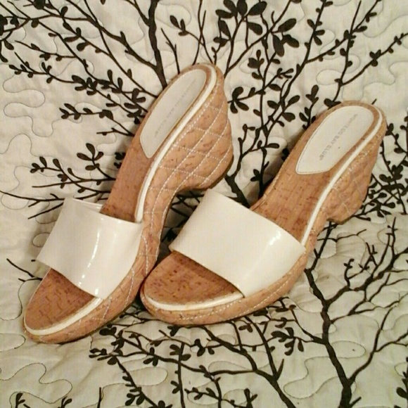 Patent leather quilted cork wedge