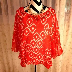 Orange & White print chiffon blouse