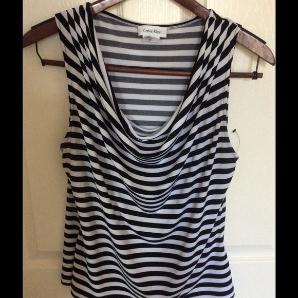 SOLD NWOT Calvin Klein Striped Cowl Neck Topπ·πΈ - Picture 2 of 4