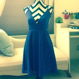 Blue eyelet dress with cross back