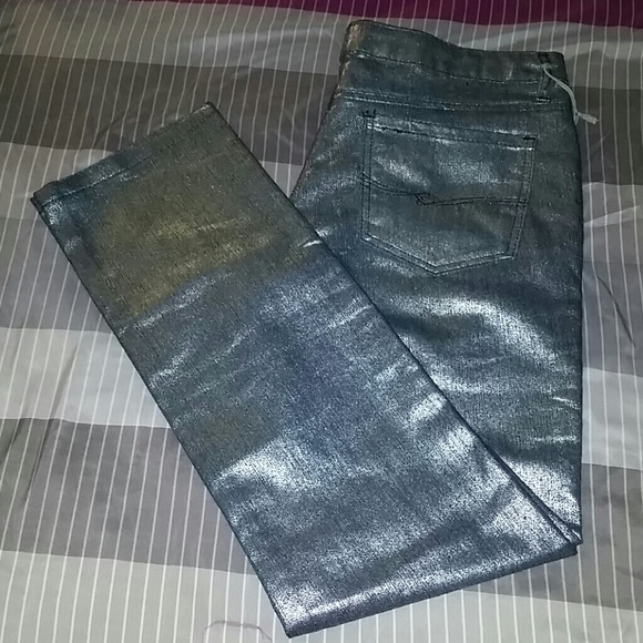 Silver shiny skinny jeans