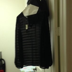 Black sheer blouse with stripes & beautiful detail