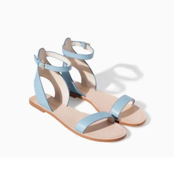 Zara Blue Leather Strap Sandals - 38/7.5 AND 39/8