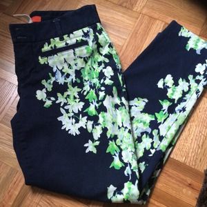 Navy and lime green floral Charlie cropped pants