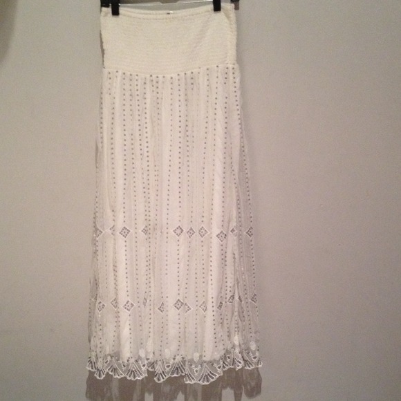 Free people ivory & silver sequin strapless dress
