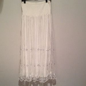 Free people ivory & silver sequin strapless dress