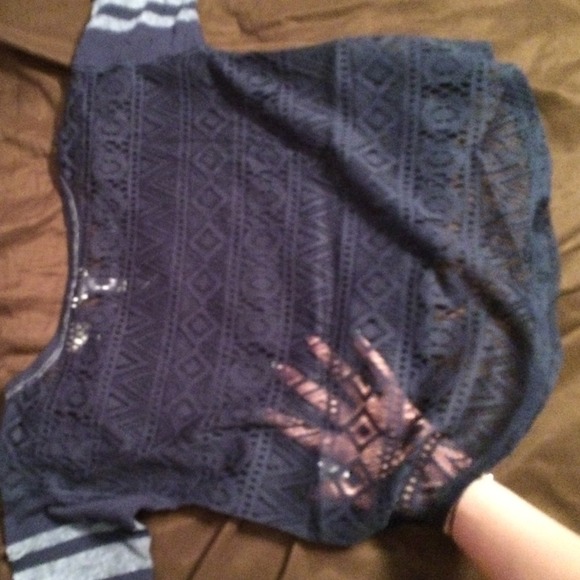 Navy Crop Top Sheer Back. - Picture 2 of 4