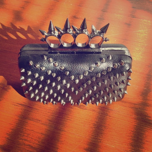 Handbags - Black and silver Spike clutch