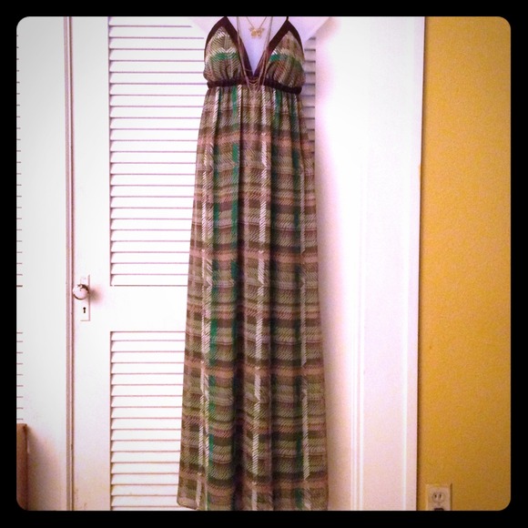 Green/Brown Maxi Dress w/Flirty Back Ties