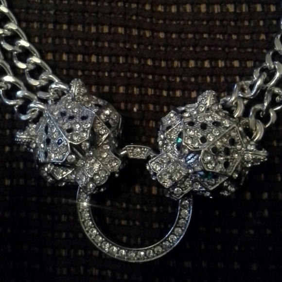 Silver jade eyed panther draped in rhinestone