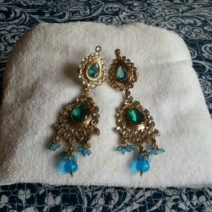 Indian style green and aqua earrings